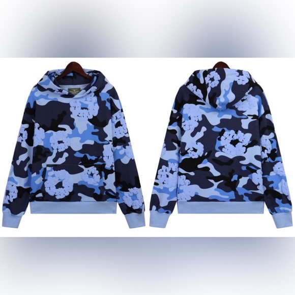 Denim Tears Blue and Black Camouflage Sweatshirt Hoodie New - Picture 1 of 1